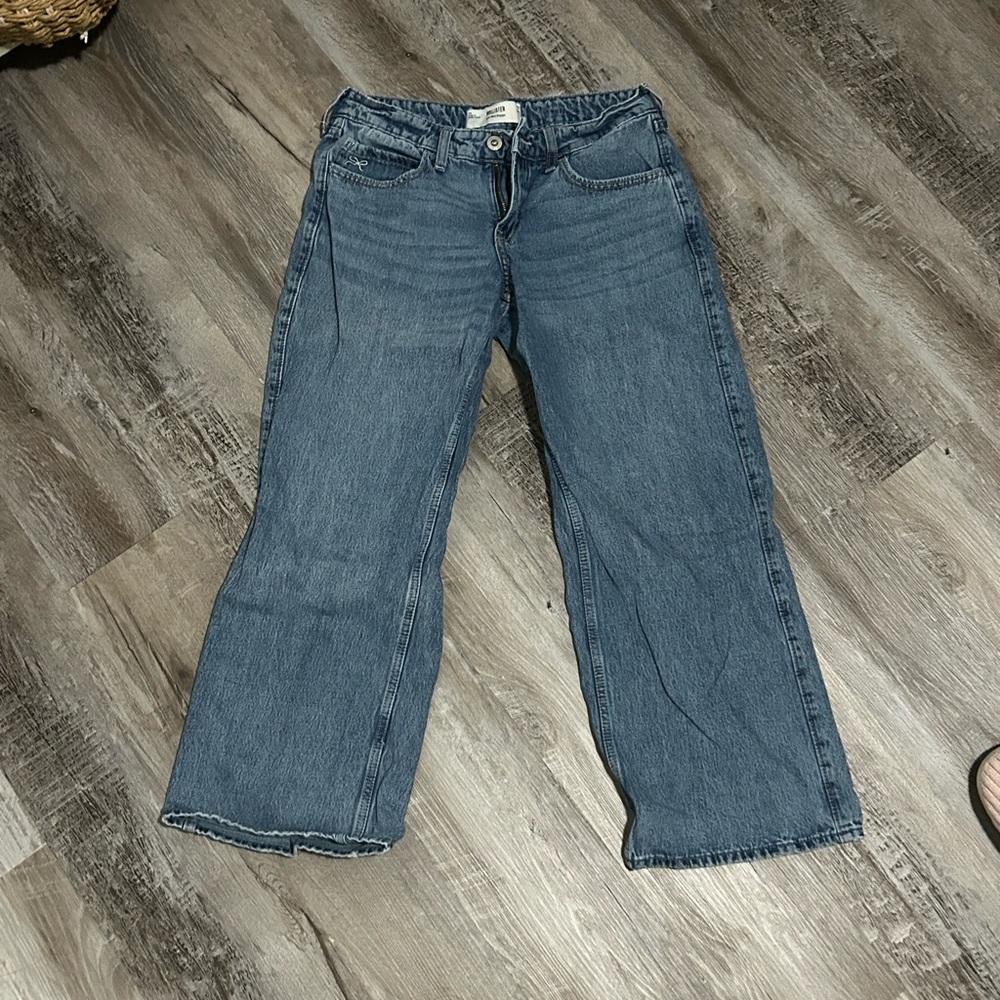 Hollister Women's Medium Blue Wide-Leg Jeans with Bow